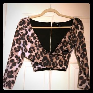 Bebe leopard cross front crop top